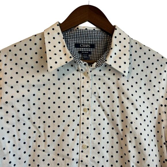 Chaps Women Top 2X Polka Dot‎ Cotton Button Up Coastal Preppy Travel Office - Picture 10 of 11